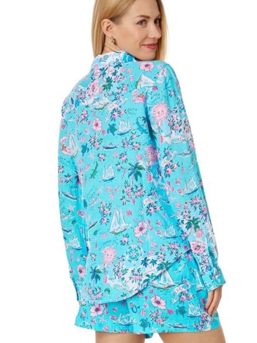 Lilly Pulitzer Linen button-down shirt size large Lilly road trip Florida